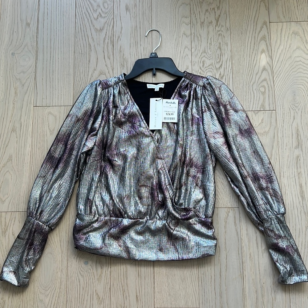 Fun, shiny long sleeved top.  Unused.  NWT.  Perfect for a night out.